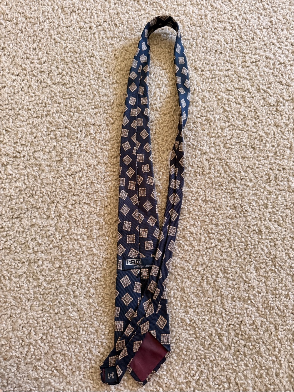 Polo by Ralph Lauren Navy Diamond-Pattern Silk Tie with Burgundy Accent